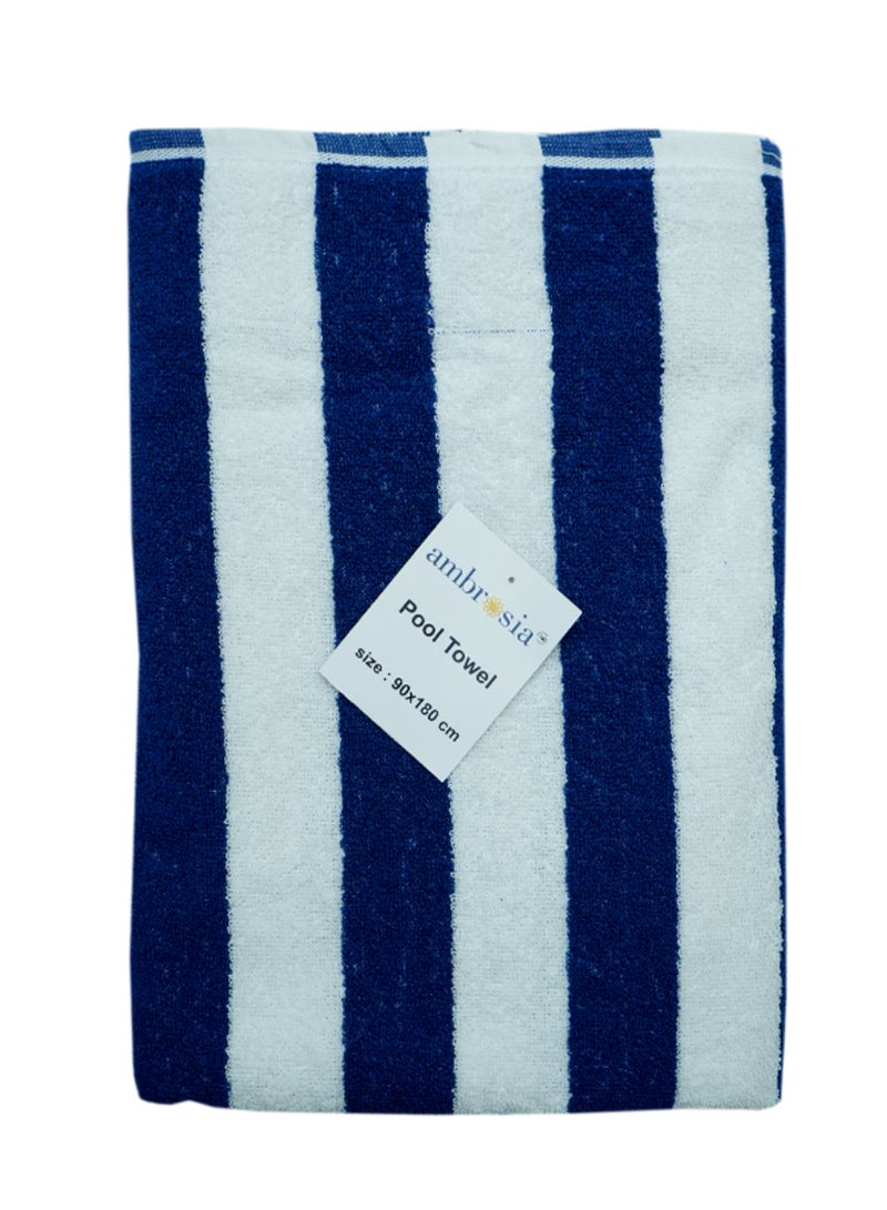 منشفة شاطئية كبيرة مقاس 90x180 سم من القطن باللون الأزرق والأبيض المخطط